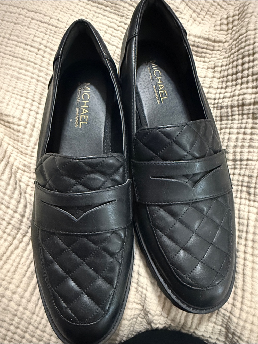 Michael Black Quilted Leather Penny Loafers
